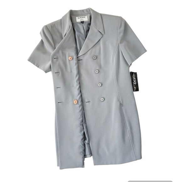 Kasper for ASL Vintage Gray Short Sleeve Double Breasted Skirt Suit Size 12 - Picture 14 of 15